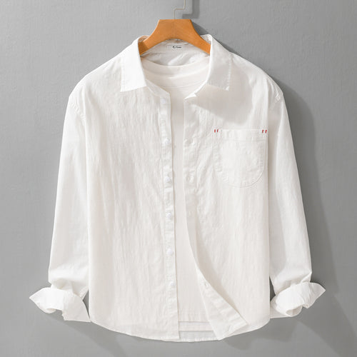 Herren Layering-Hemd im Overshirt-Stil aus Baumwoll‑Leinen mit Kentkragen und aufgesetzter Rundtasche Echoarchiv
