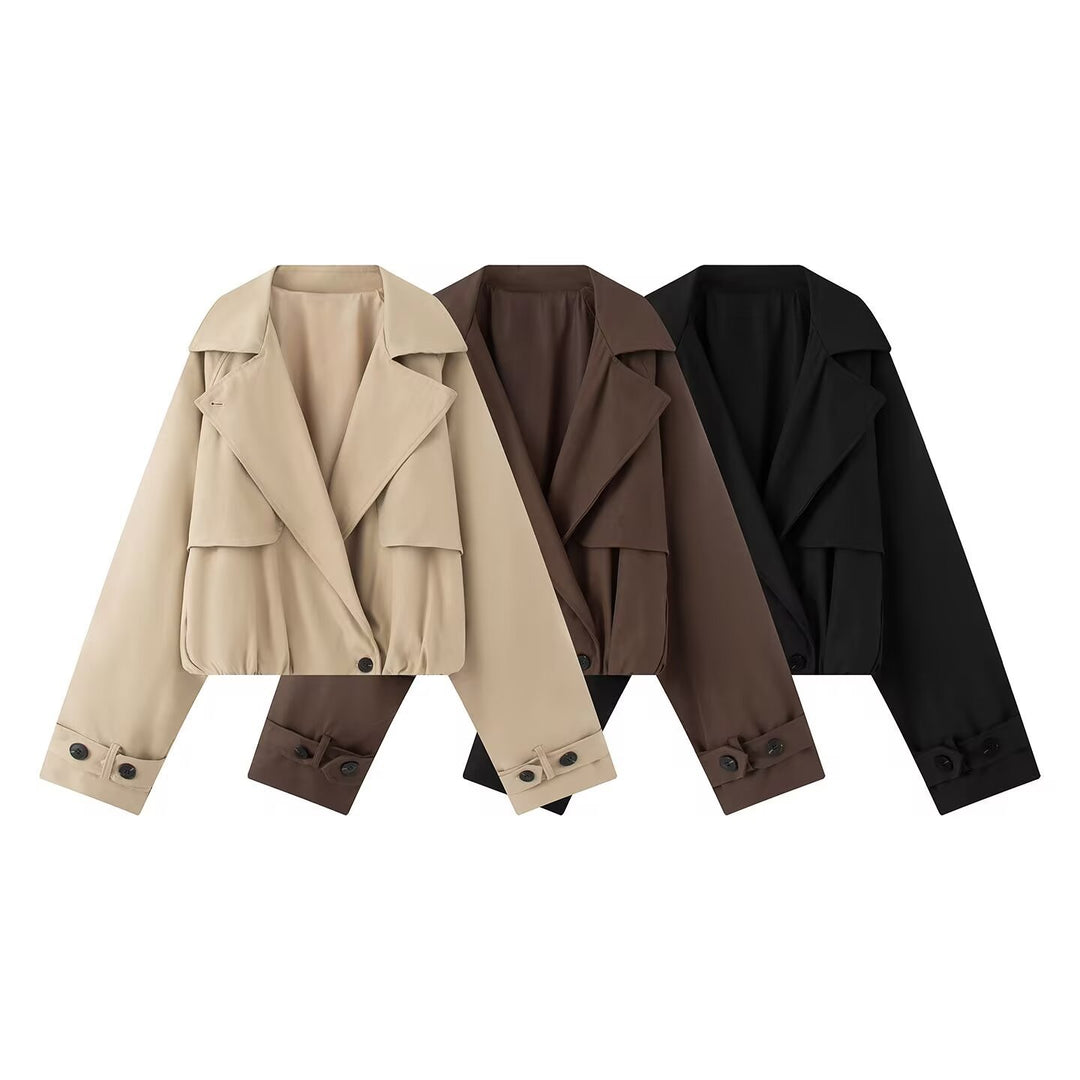 Damen Kurzer Trench-Style Blouson mit verdeckter Knopfleiste und Tunnelzugsaum Echo Archiv