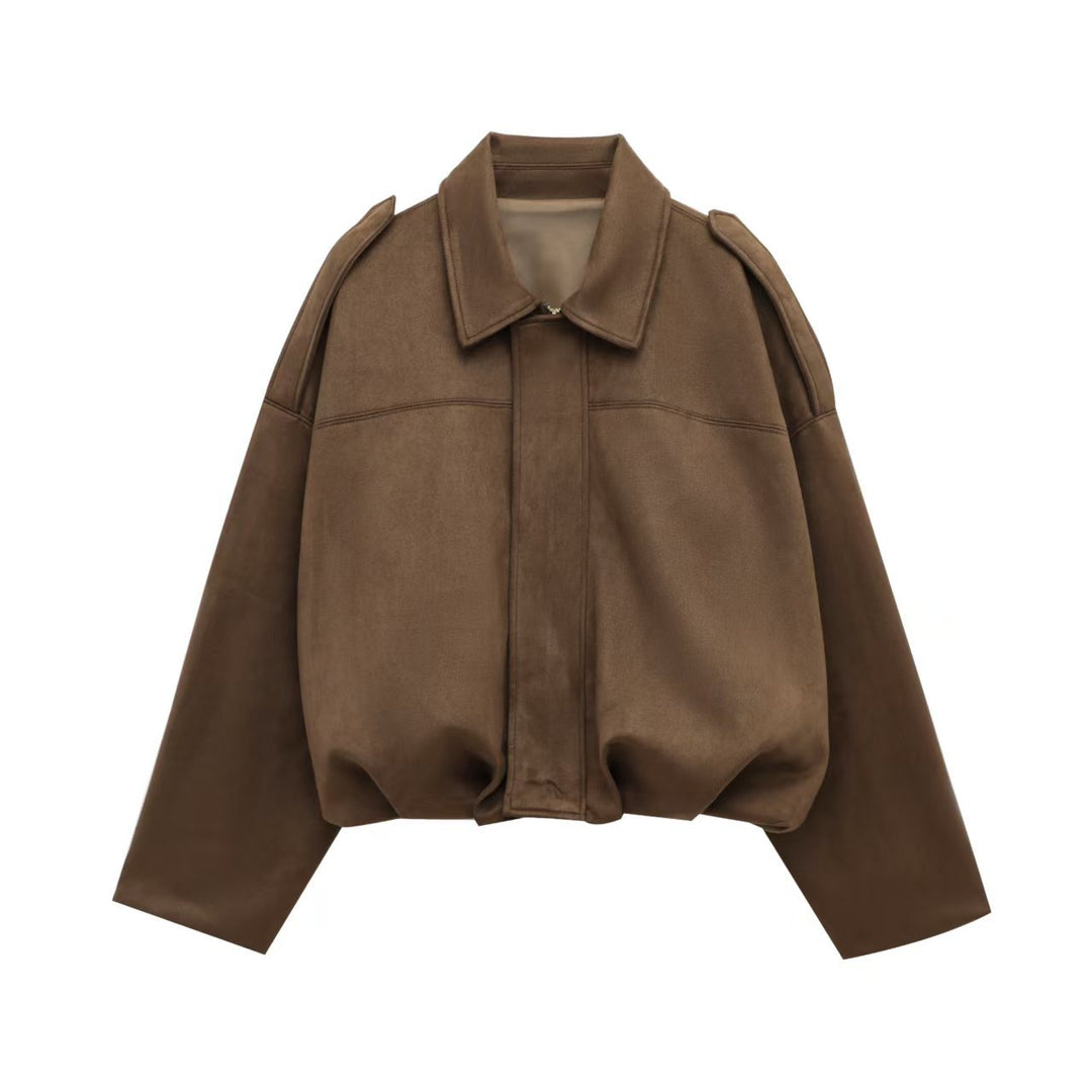 Damen Cropped Boxy‑Übergangsjacke im Wildlederlook mit Epauletten Echoarchiv