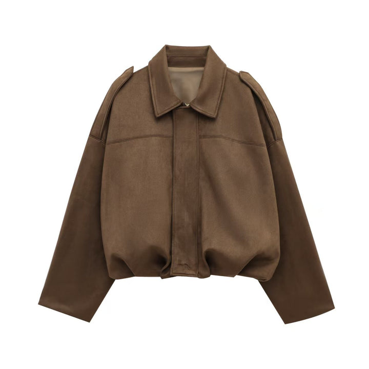 Damen Cropped Boxy‑Übergangsjacke im Wildlederlook mit Epauletten Echoarchiv