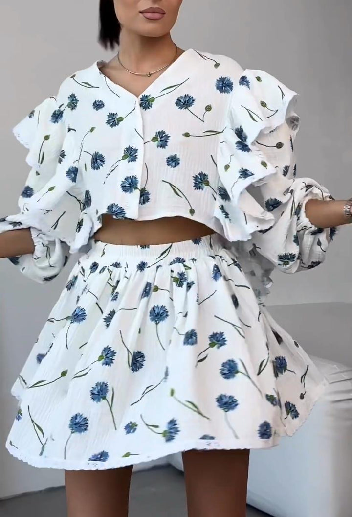 Damen Zweiteiliges Set mit herzförmigem Muster und luftiger Bluse Echo Archiv