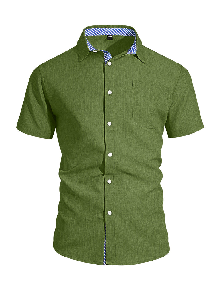 Herren nan Business-Casual Kurzarmhemd mit gestreiftem Kragenfutter und Brusttasche Echo Archiv