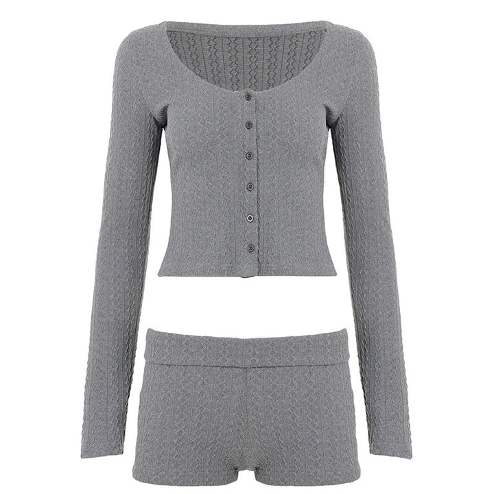 Damen nan geripptes Lounge-Set mit U-Ausschnitt Cropped-Cardigan und Highwaist-Shorts Echo Archiv