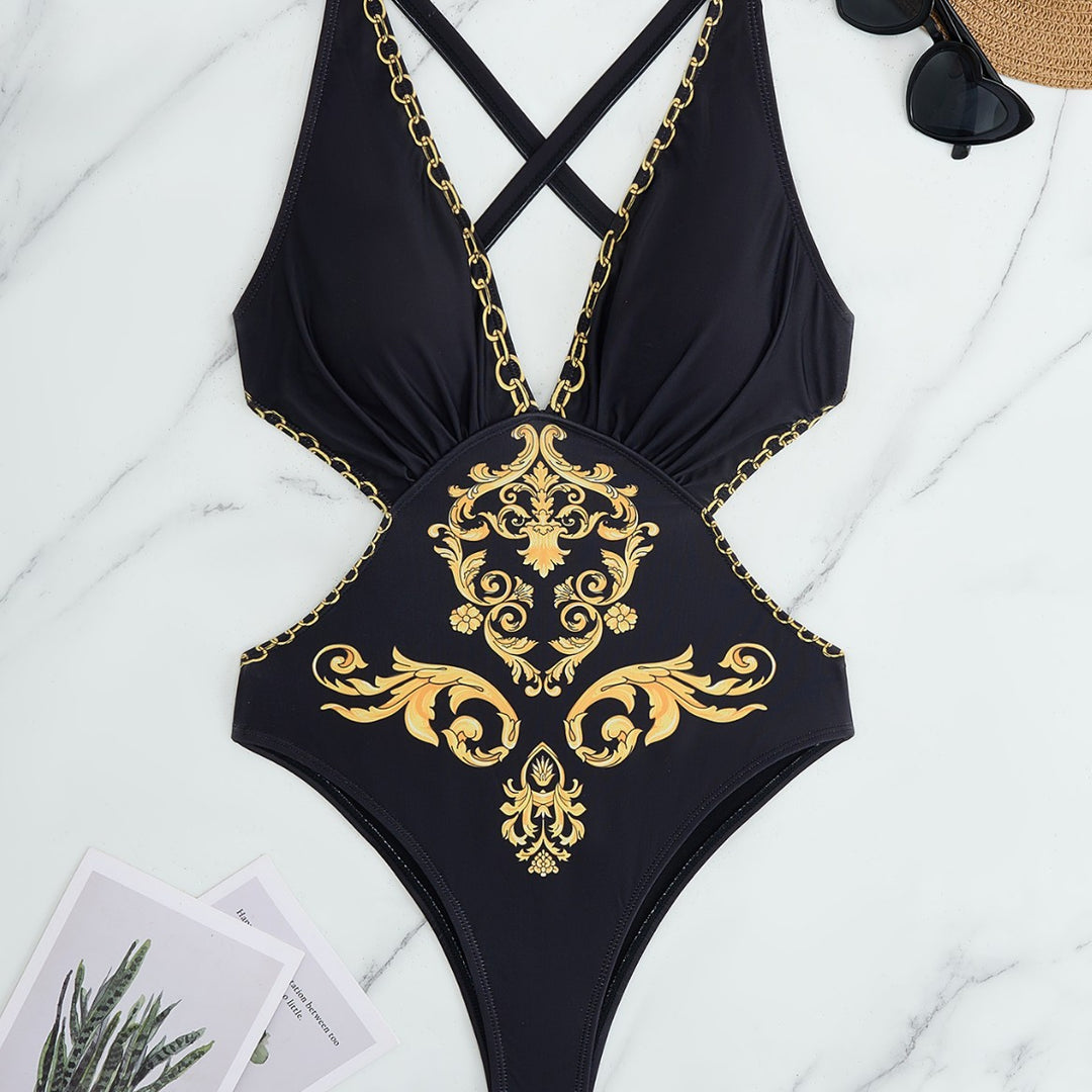 Damen Einteiler Badeanzug mit elegantem Muster und schimmernden Details Echo Archiv