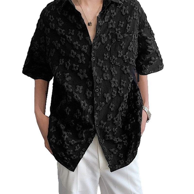 Herren Kurzarmhemd mit floralem Texturmuster Echoarchiv