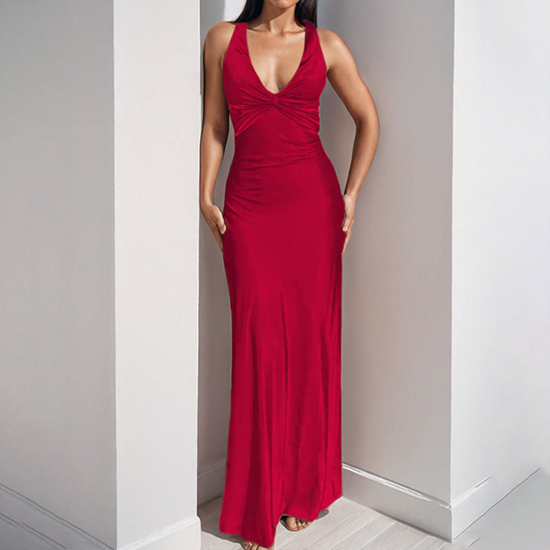 Damen Maxikleid mit elegantem Wickeldetail und fließendem Satinmaterial Echo Archiv