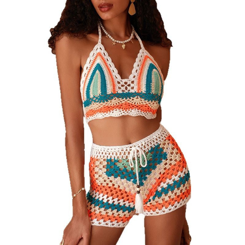Damen gehäkeltes Bikini-Set mit angesagtem Crop-Top und lässigen Shorts Echo Archiv