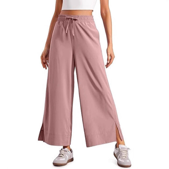 Damen weite Culotte-Hose mit elastischem Bund, Tunnelzug und seitlichen Schlitzen – Avélisse