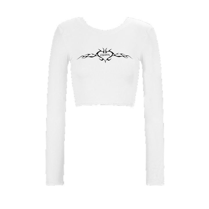 Damen cropped Langarmshirt mit raffinierter Grafik Echo Archiv