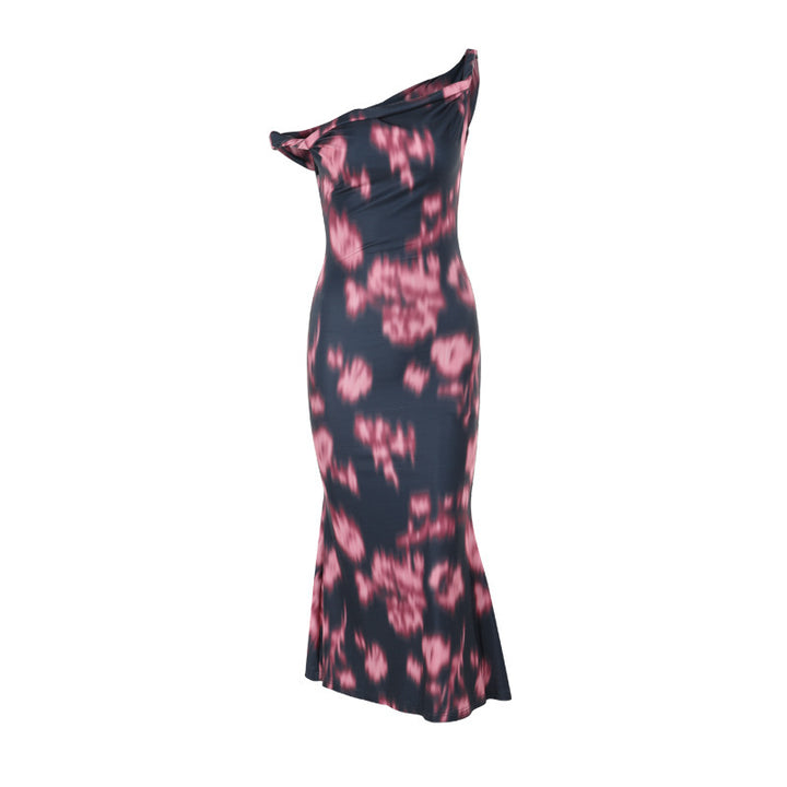 Damen figurbetontes Maxikleid mit asymmetrischem Design und einzigartigen Rüschendetails Echo Archiv