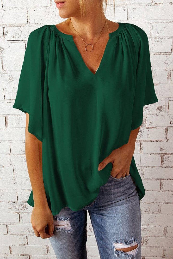 Damen lockeres Blusenshirt mit V-Ausschnitt und luftigen Ärmeln Echo Archiv