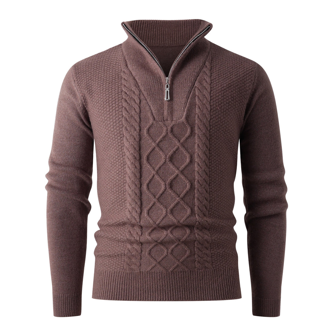 Herren Grobstrickpullover mit modernem Stehkragen und funktionalem Reißverschluss Echoarchiv