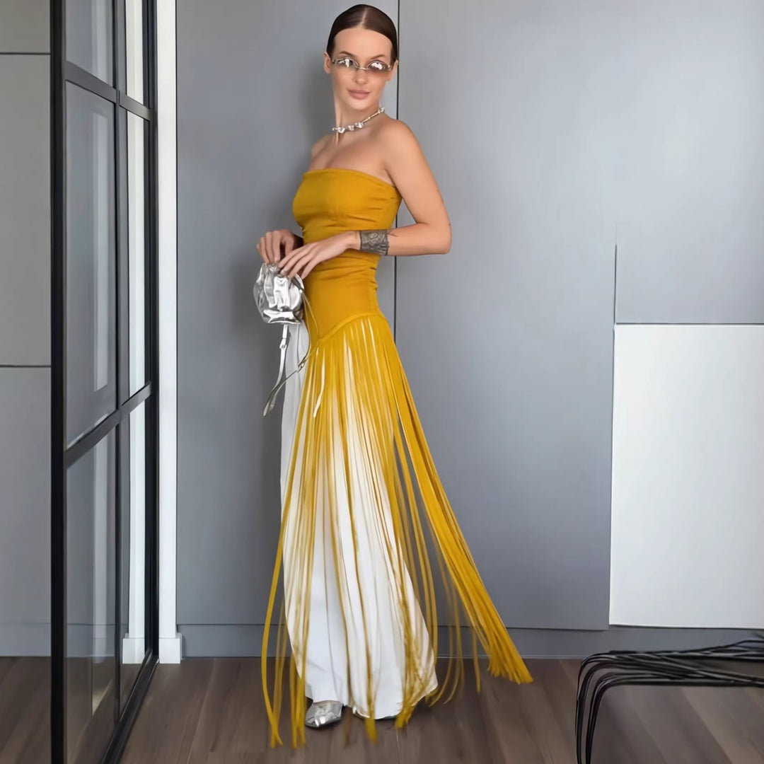 Damen Maxikleid mit schimmerndem Fransen-Design Echo Archiv