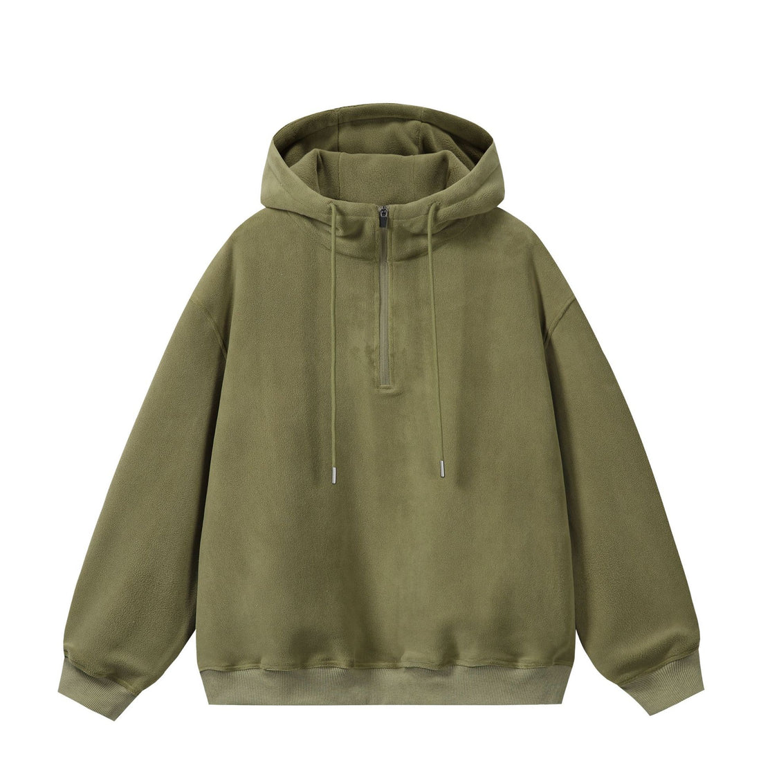 Unisex Oversize Fleece-Halbzip-Kapuzenpullover mit Kordelzug und Rippbündchen Echoarchiv