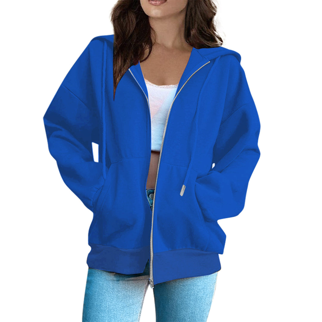 Damen lässige Kapuzenjacke mit durchgehendem Reißverschluss, Kängurutaschen und voluminösen Raglanärmeln – Auréline