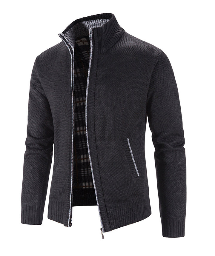 Herren Strickjacke mit strukturiertem Muster und hohem Stehkragen Echoarchiv