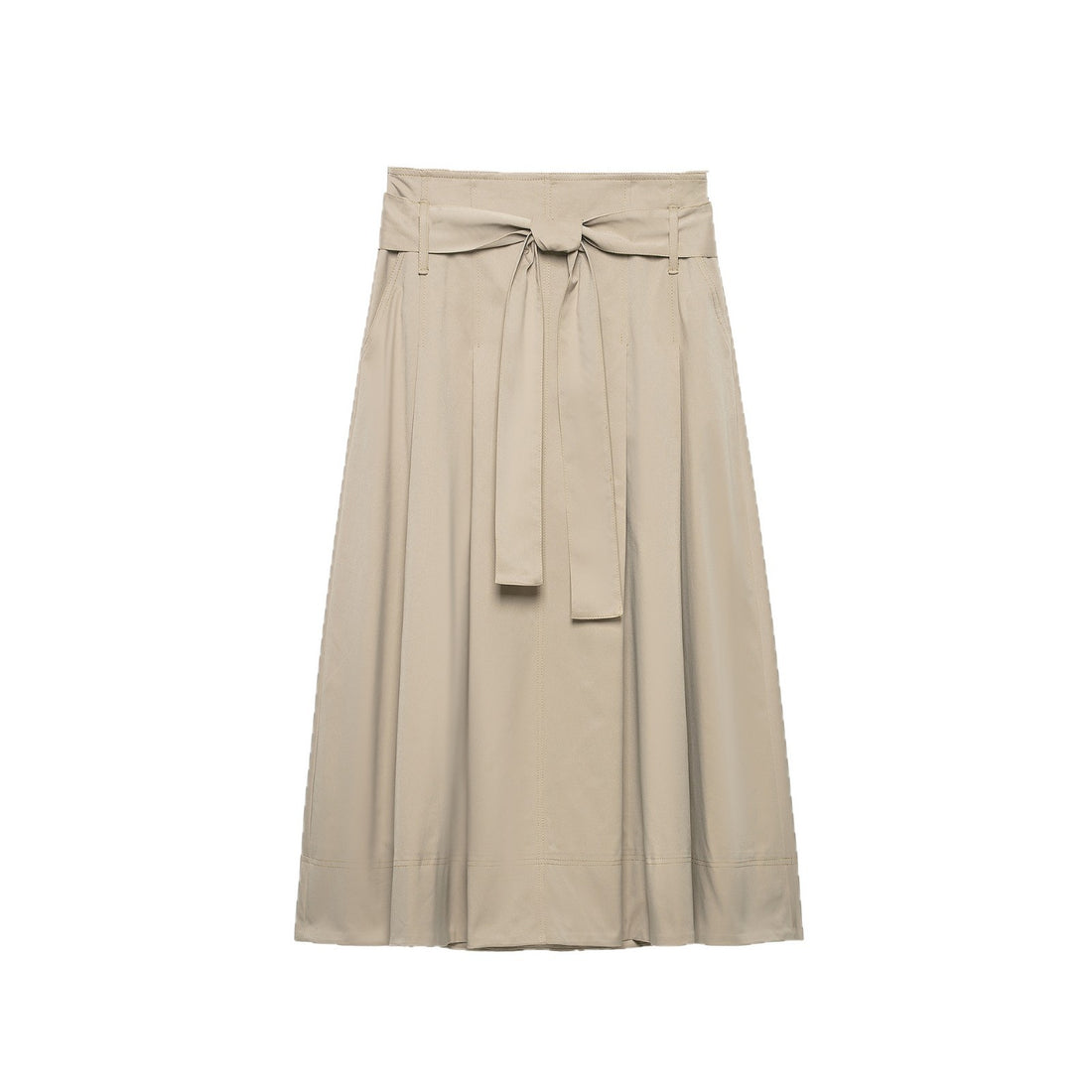 Damen Midirock mit hoher Taille, weitem Godet-Schnitt und Bindegürtel Echoarchiv