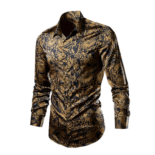 Herren nan tailliertes Langarmhemd mit auffälligem Leoprint, leichter Satinoptik und elastischem Slim Fit Echo Archiv