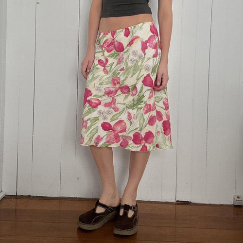 Damen eleganter Midirock mit floralen Motiven und schwingendem Schnitt Echo Archiv
