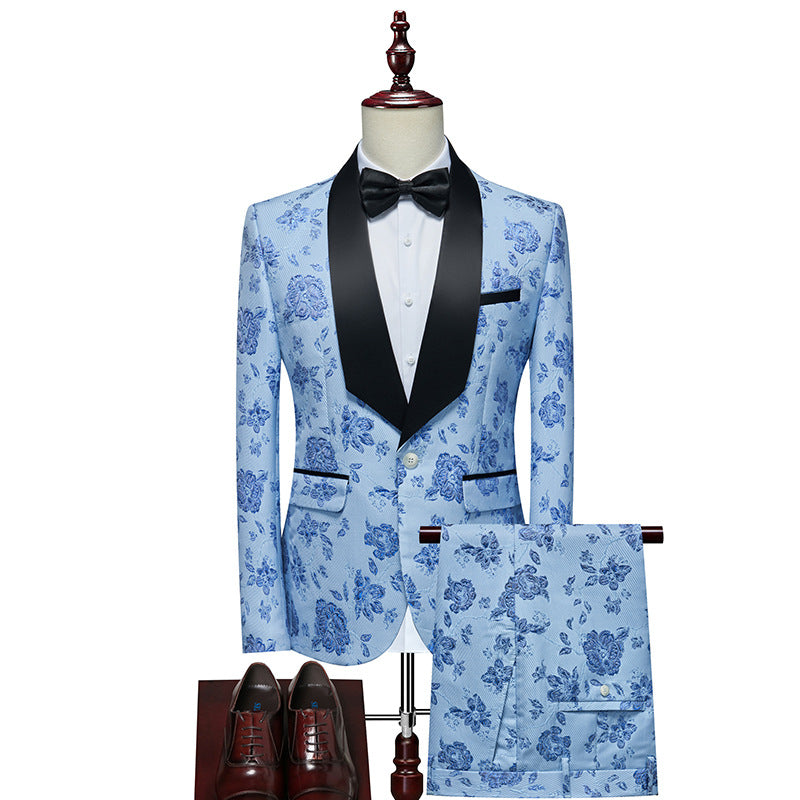 Herren Luxuriöses dreiteiliges Smoking-Set mit Schalrevers und Blumen-Jacquard Echo Archiv