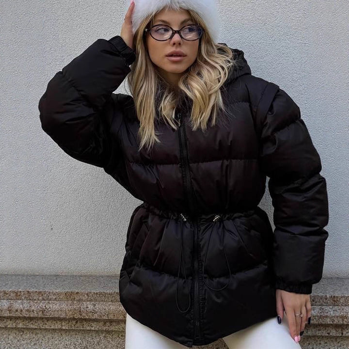 Damen Wattierte Kapuzen‑Steppjacke mit Taillen‑Kordelzug und Boxy‑Ärmeln Echoarchiv