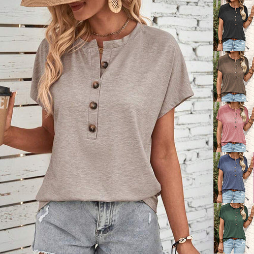 Damen lässiges T-Shirt mit Knopfleiste und kurzem Ärmel Echoarchiv