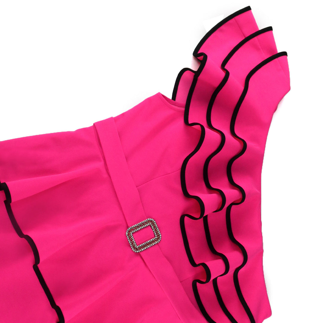 Damen Elegantes Wickelkleid mit Rüschen und transparentem Oberteil Echo Archiv
