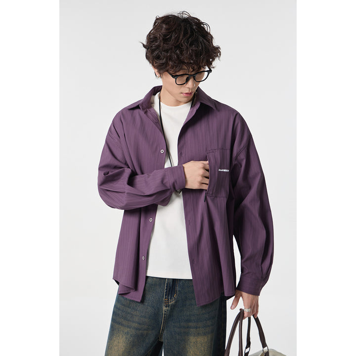 Unisex Oversize Hemdjacke mit strukturierter Rippenoptik und aufgesetzter Brusttasche Echoarchiv