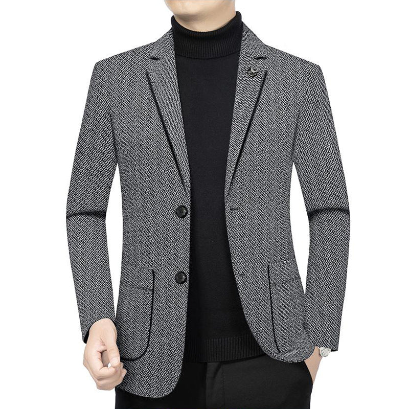 Herren Taillierter Strickblazer im Bouclé-Look mit aufgesetzten Taschen – Tianoro