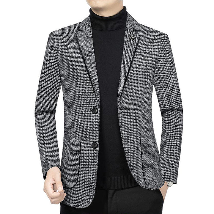 Herren Taillierter Strickblazer im Bouclé-Look mit aufgesetzten Taschen – Tianoro