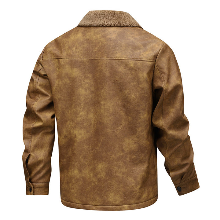 Herren Vintage-inspirierte Kunstlederjacke mit Teddyfutter und Hemdkragen Echo Archiv