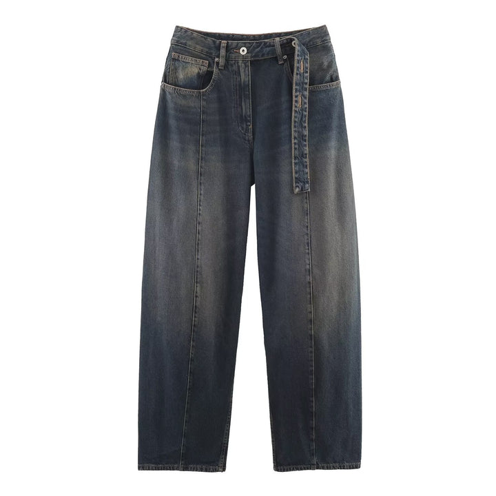 Damen Weite hochtaillierte Culotte-Hose mit Ziernaht, aufgesetzten Taschen und Bindegürtel Echo Archiv
