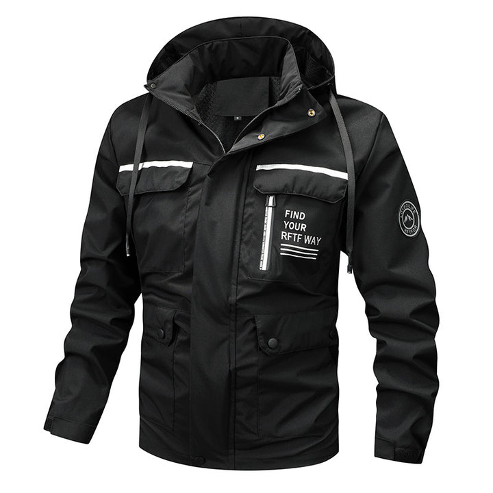Herren nan wasserfeste Kapuzen-Regenjacke mit Mehrfach-Taschen und winddichter Membran Echo Archiv