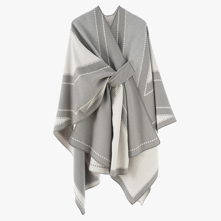 Damen Oversize-Cape aus Jacquard-Strick mit Bindeschlaufe Echo Archiv