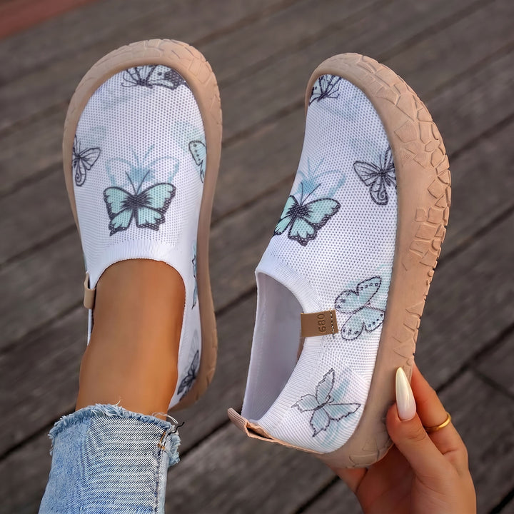 Damen nan atmungsaktiver Strick-Slipper mit Aquarell-Schmetterlingsprint und griffiger Outdoorsohle Echo Archiv