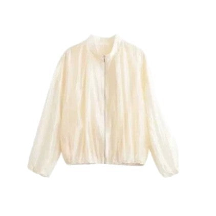 Damen Leichte transparente Satin-Bomberjacke mit Stehkragen Echoarchiv