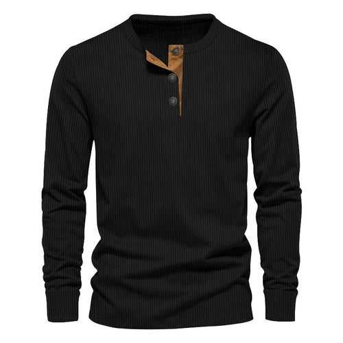 Herren Langarm Henley-Shirt mit strukturiertem Design und praktischen Knöpfen Echoarchiv
