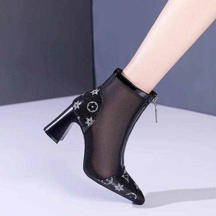 Damen Elegante Netze Stiefeletten mit Blockabsatz – Varelle