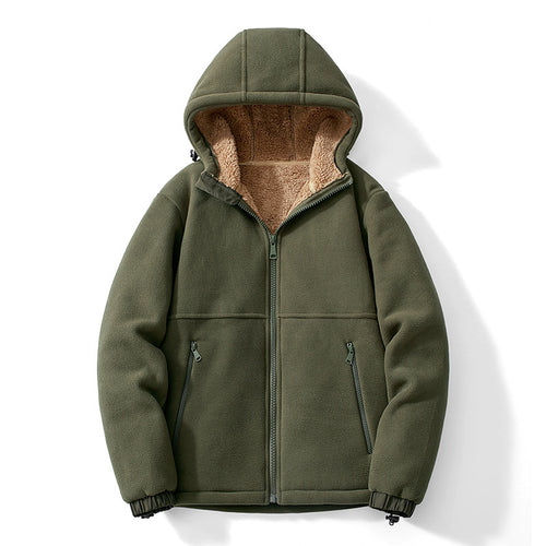 Herren Kapuzen-Fleecejacke mit Teddy-Innenfutter, durchgehendem Reißverschluss und winddichten Bündchen Echoarchiv