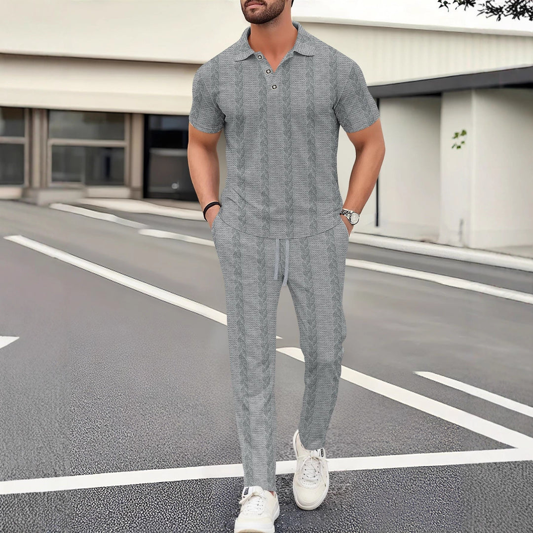 Herren elegantes Freizeitanzug mit stilvollem Strickmuster Echoarchiv