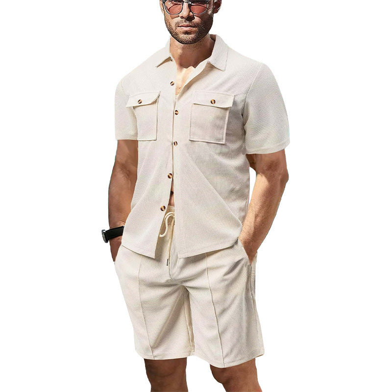 Herren lässiges Kurzarmhemd und Shorts Set mit praktischen Taschen Echoarchiv