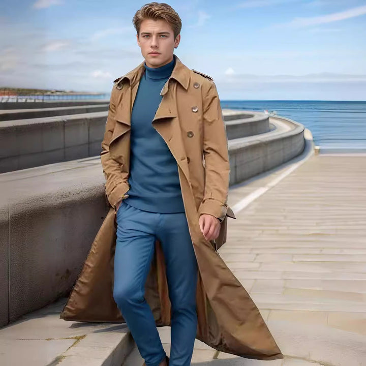 Herren langer Trenchcoat mit modernem Schnitt und praktischen Taschen Echoarchiv