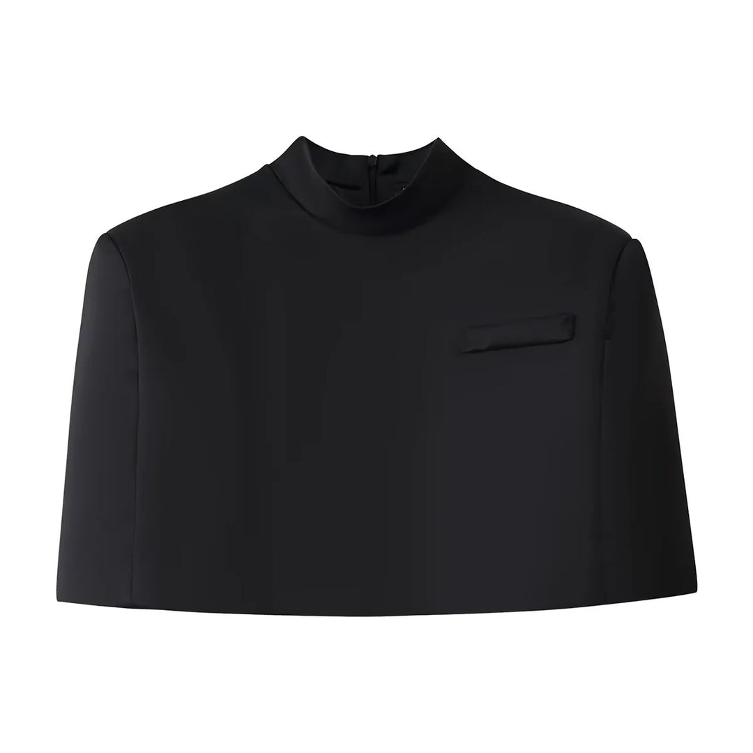 Damen kurzes Capelet-Top mit Stehkragen, verdecktem Rückenreißverschluss und minimalistischer Brustleiste – Célinea