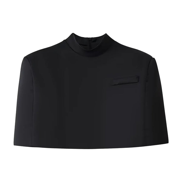 Damen kurzes Capelet-Top mit Stehkragen, verdecktem Rückenreißverschluss und minimalistischer Brustleiste – Célinea