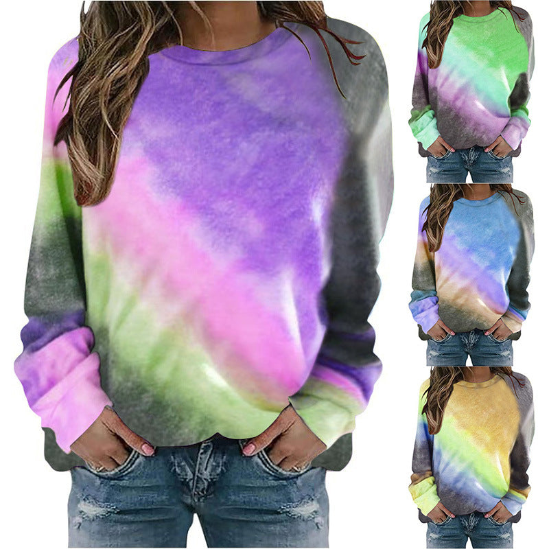 Damen Oversize Batik Sweatshirt mit Rundhalsausschnitt und weichen Rippbündchen Echoarchiv