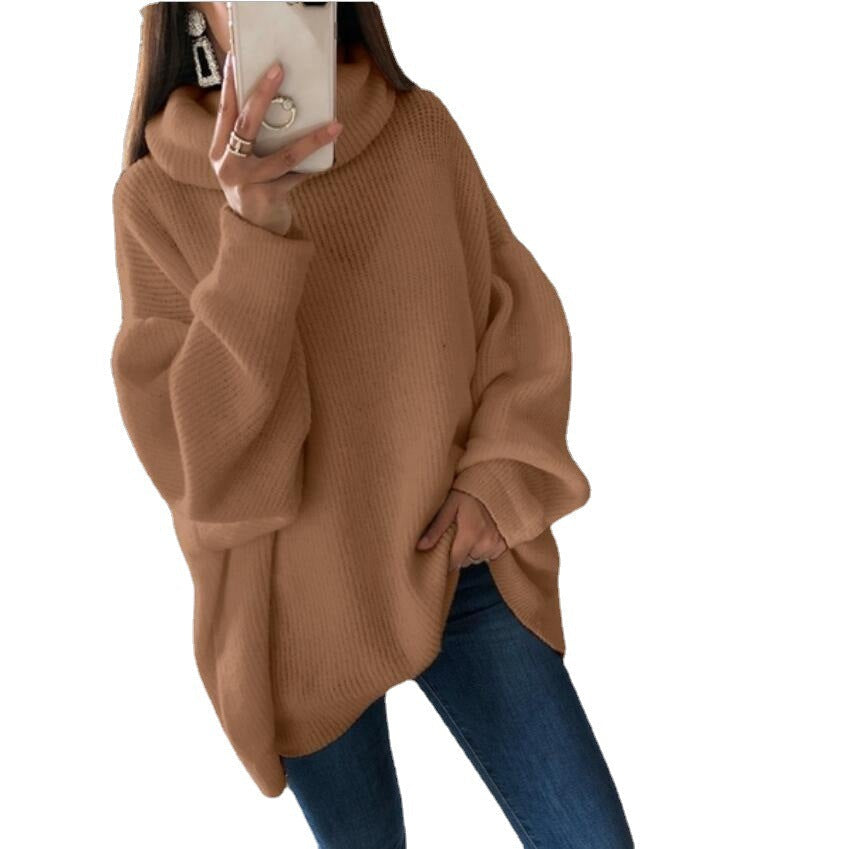 Damen Strickpullover mit Rollkragen lockerer Sitz, einfarbig – Mavelle