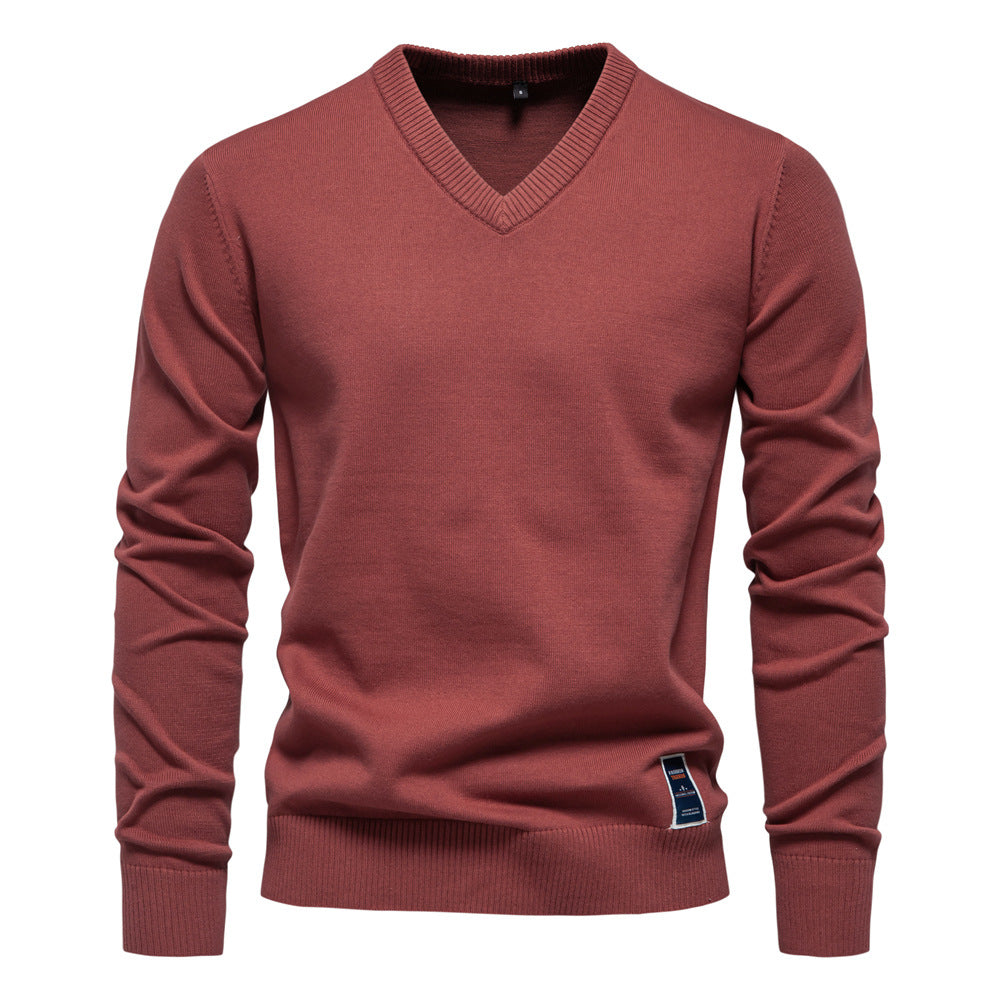 Herren Strickpullover mit V-Ausschnitt und feiner Textur Echoarchiv