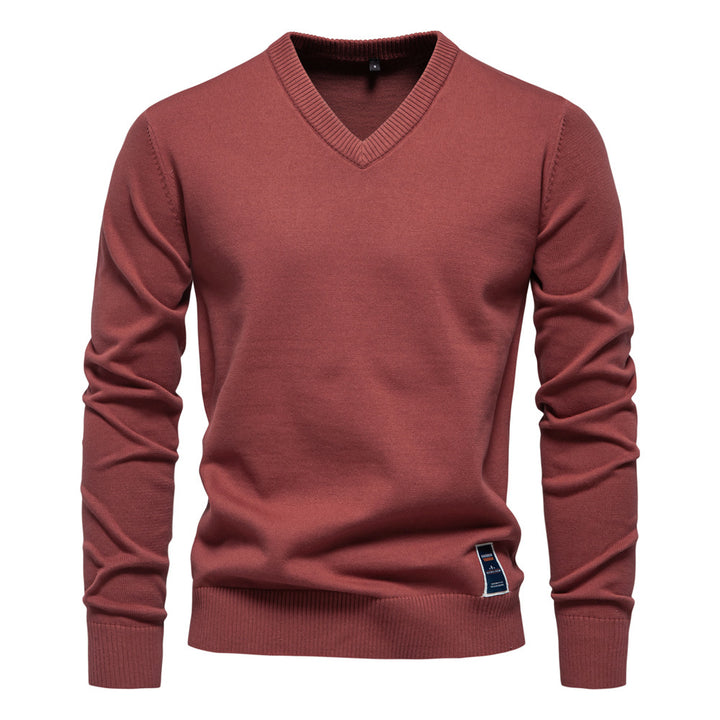 Herren Strickpullover mit V-Ausschnitt und feiner Textur Echoarchiv