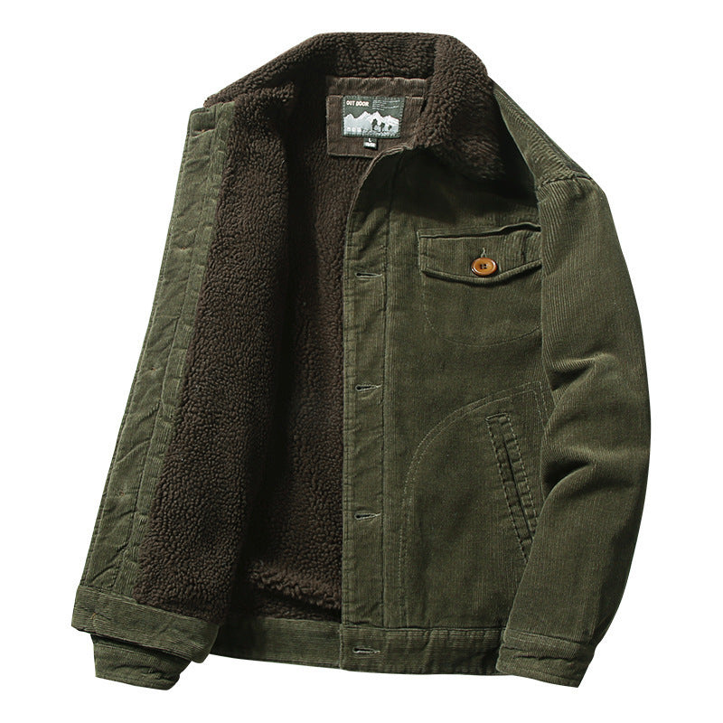 Herren Cordjacke mit durchgehendem Sherpa‑Futter und Hemdkragen – Taviero