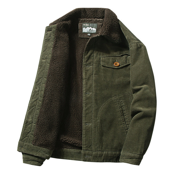Herren Cordjacke mit durchgehendem Sherpa‑Futter und Hemdkragen – Taviero